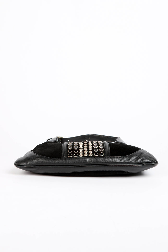 RARE Gucci Black Suede Stud Embellished Jackie Shoulder Bag