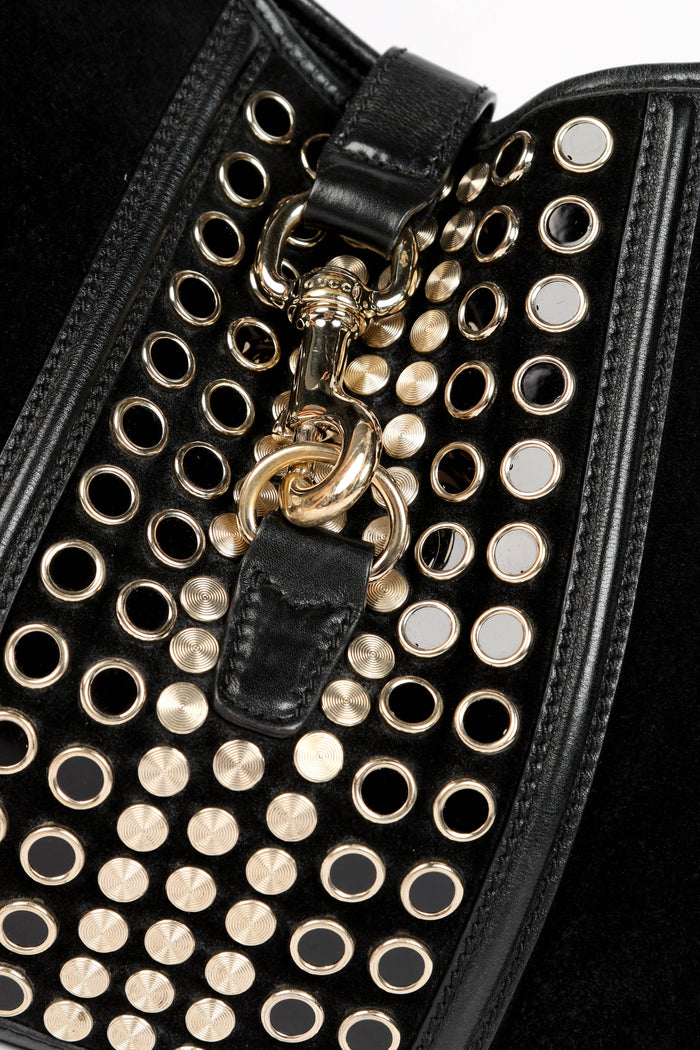 RARE Gucci Black Suede Stud Embellished Jackie Shoulder Bag