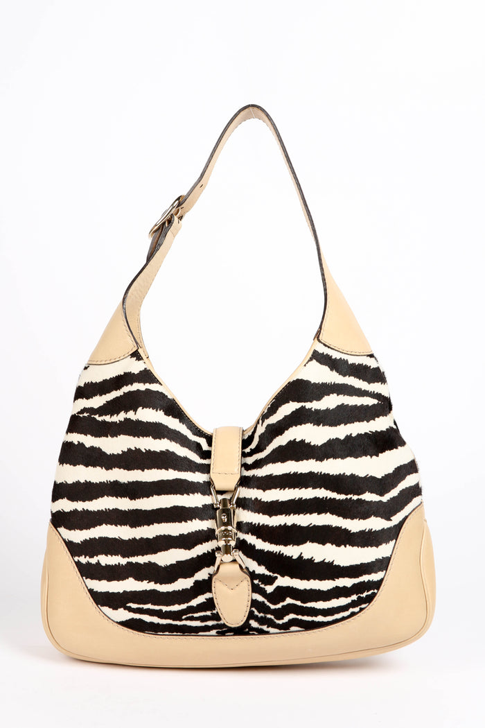 Vintage Gucci Zebra Print Pony Hair Jackie Shoulder Bag