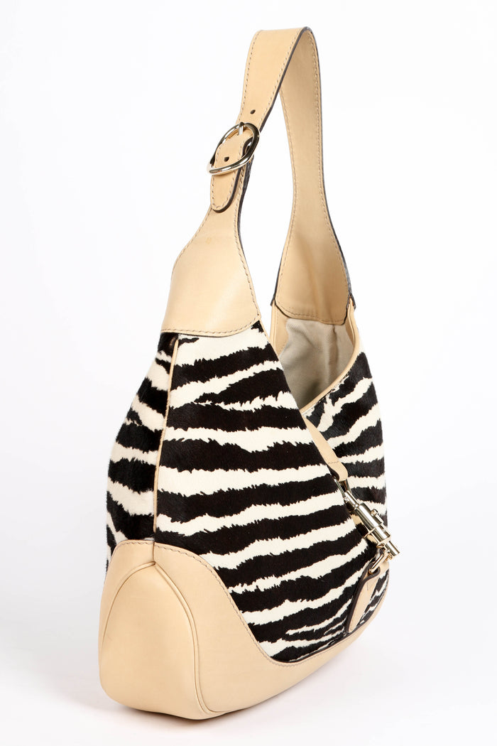 Vintage Gucci Zebra Print Pony Hair Jackie Shoulder Bag