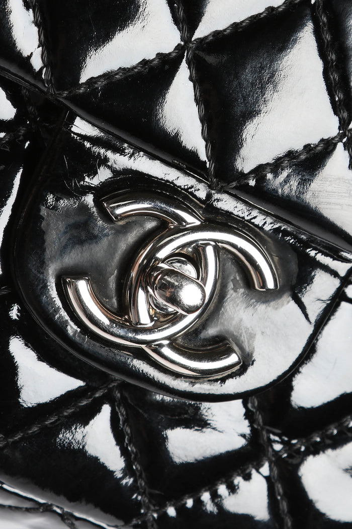 2000s Chanel Black Patent Leather Medium Double Flap Shoulder Bag