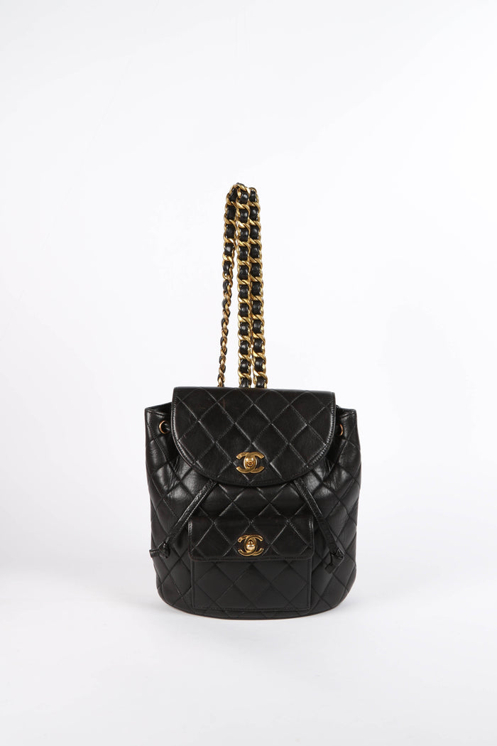 90s Chanel Espresso Black Lambskin Small Duma Backpack