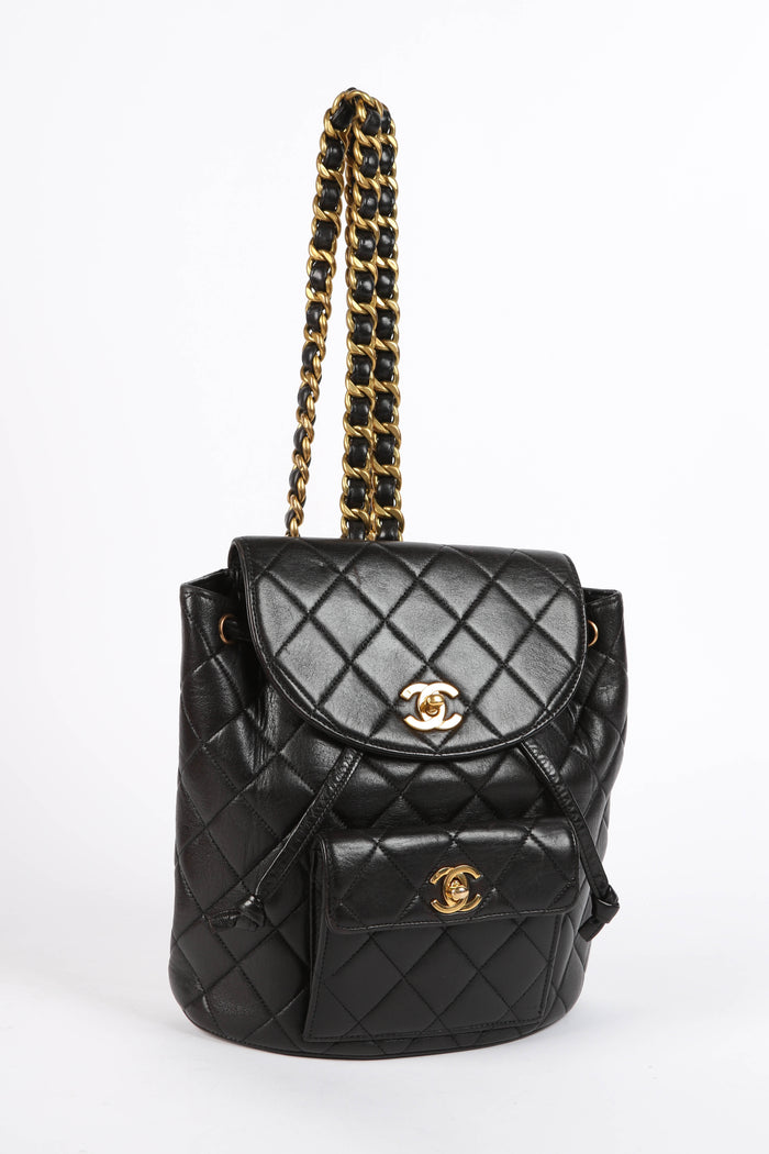 90s Chanel Espresso Black Lambskin Small Duma Backpack