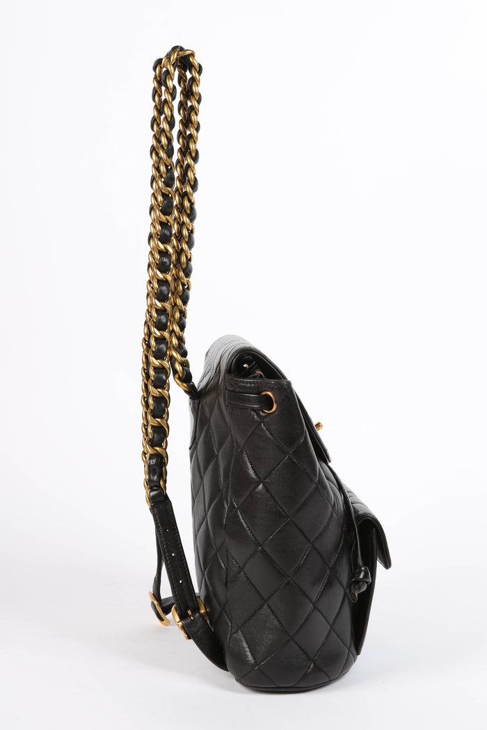 90s Chanel Espresso Black Lambskin Small Duma Backpack