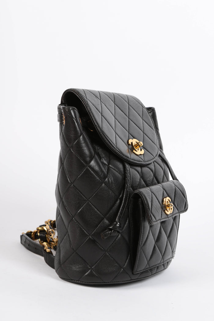 90s Chanel Espresso Black Lambskin Small Duma Backpack