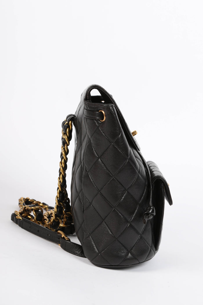 90s Chanel Espresso Black Lambskin Small Duma Backpack