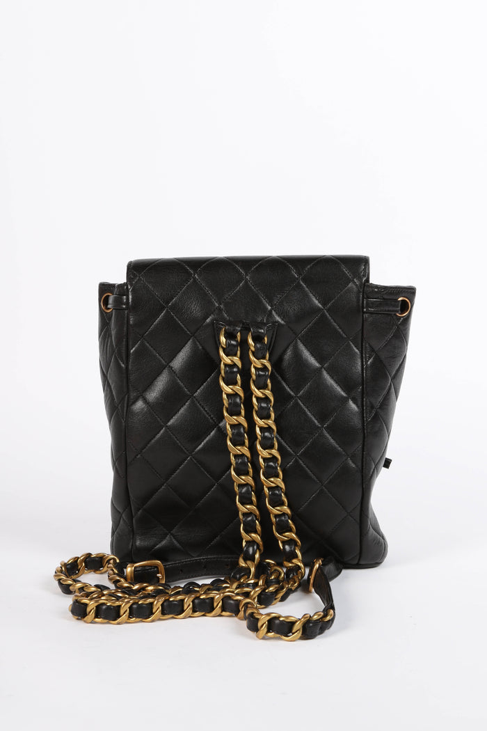 90s Chanel Espresso Black Lambskin Small Duma Backpack