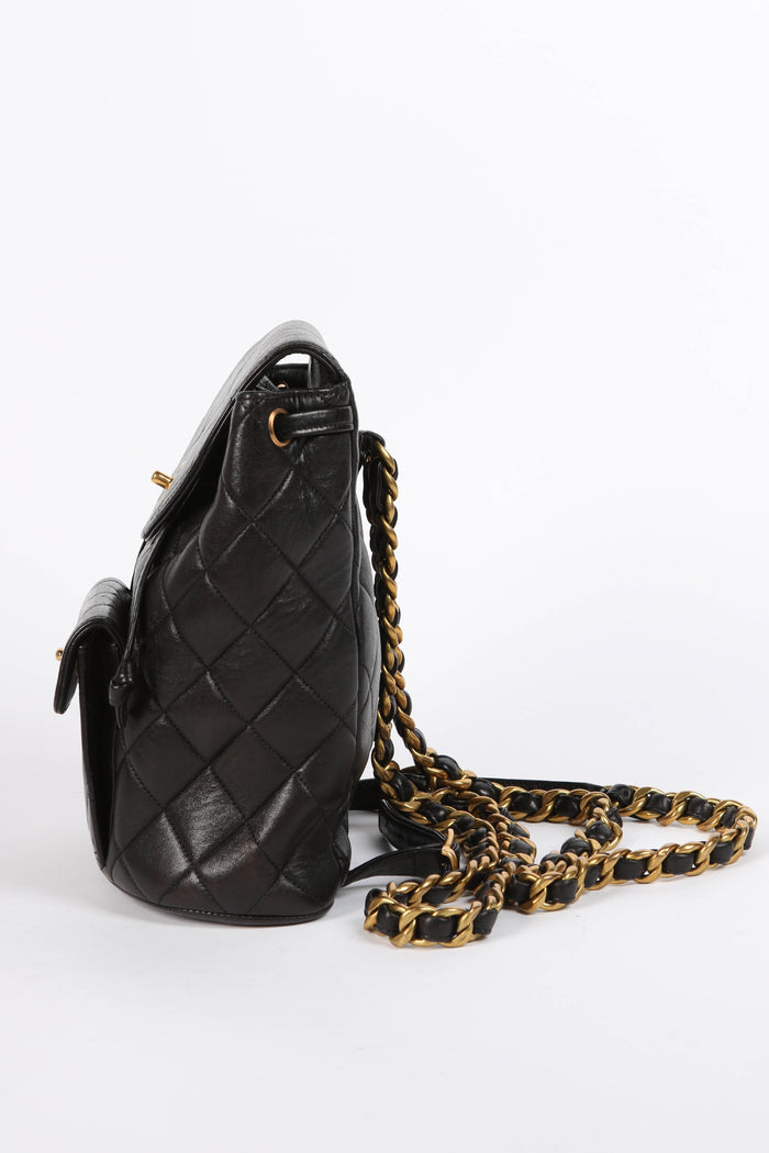 90s Chanel Espresso Black Lambskin Small Duma Backpack
