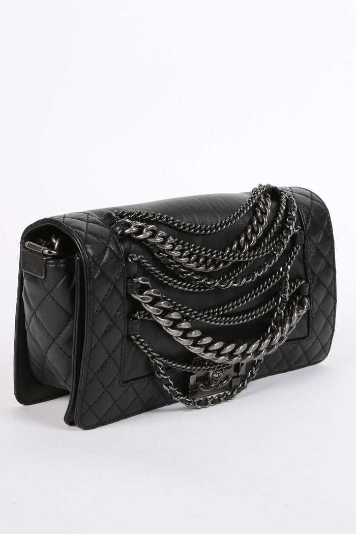 2010s Chanel Black Leather Enchained Medium Boy Bag