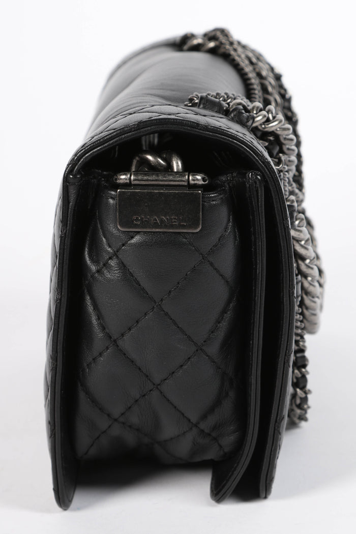2010s Chanel Black Leather Enchained Medium Boy Bag