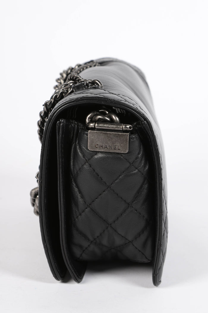 2010s Chanel Black Leather Enchained Medium Boy Bag