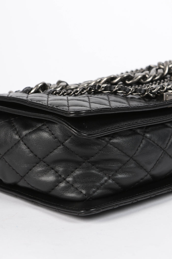 2010s Chanel Black Leather Enchained Medium Boy Bag