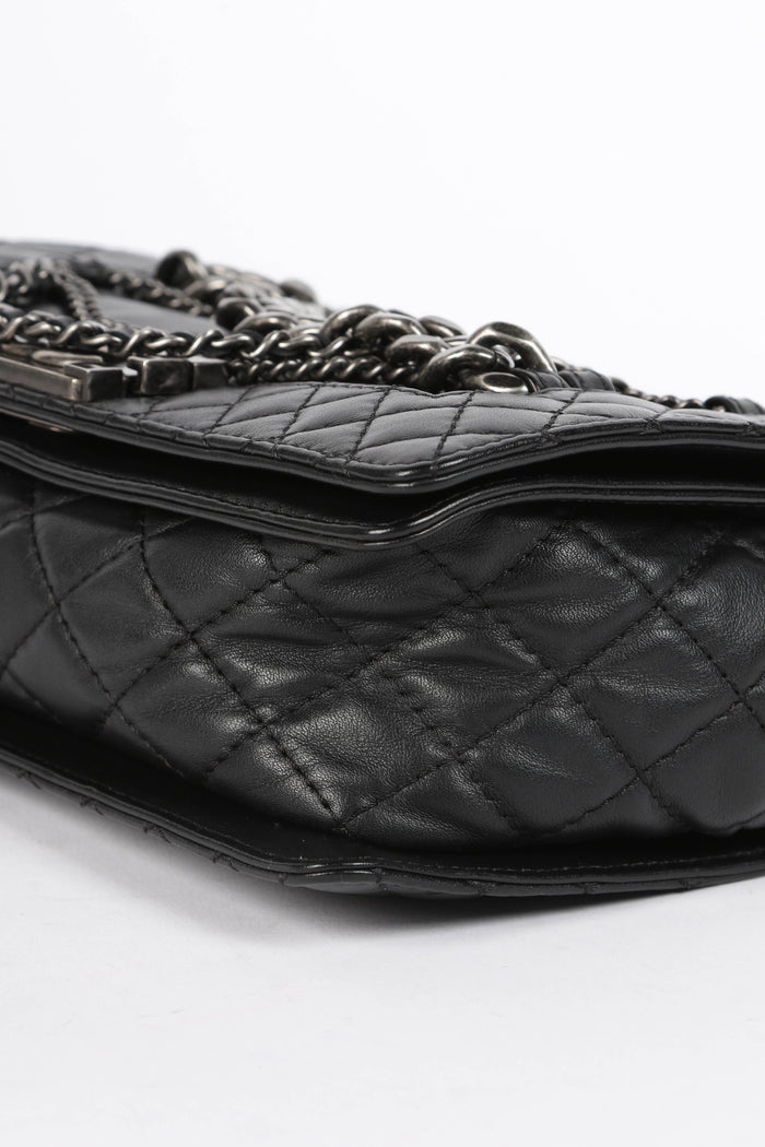 2010s Chanel Black Leather Enchained Medium Boy Bag