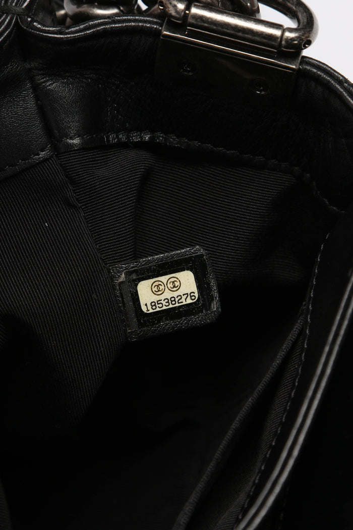 2010s Chanel Black Leather Enchained Medium Boy Bag