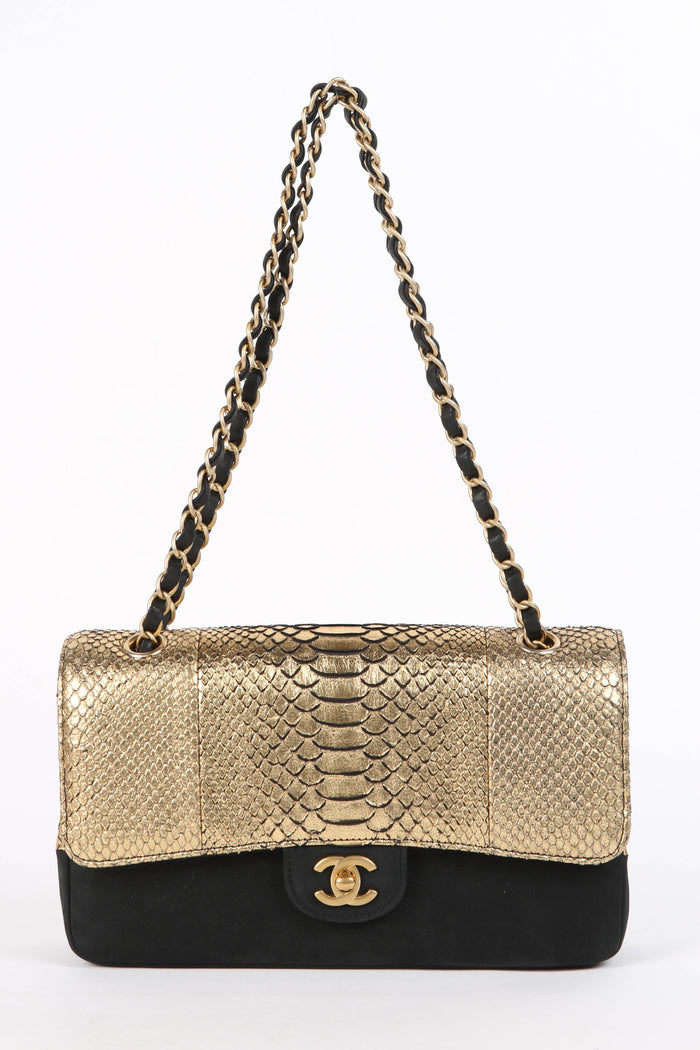 SUPER RARE 2017 Chanel Python and Nubuck Medium Double Flap Shoulder Bag
