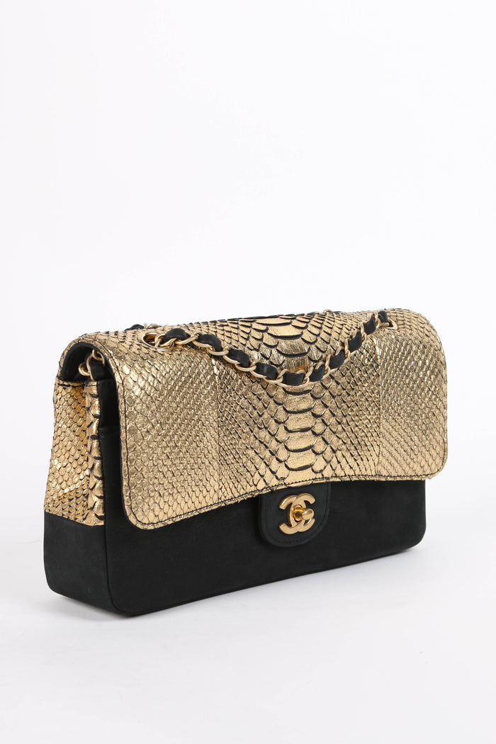 SUPER RARE 2017 Chanel Python and Nubuck Medium Double Flap Shoulder Bag