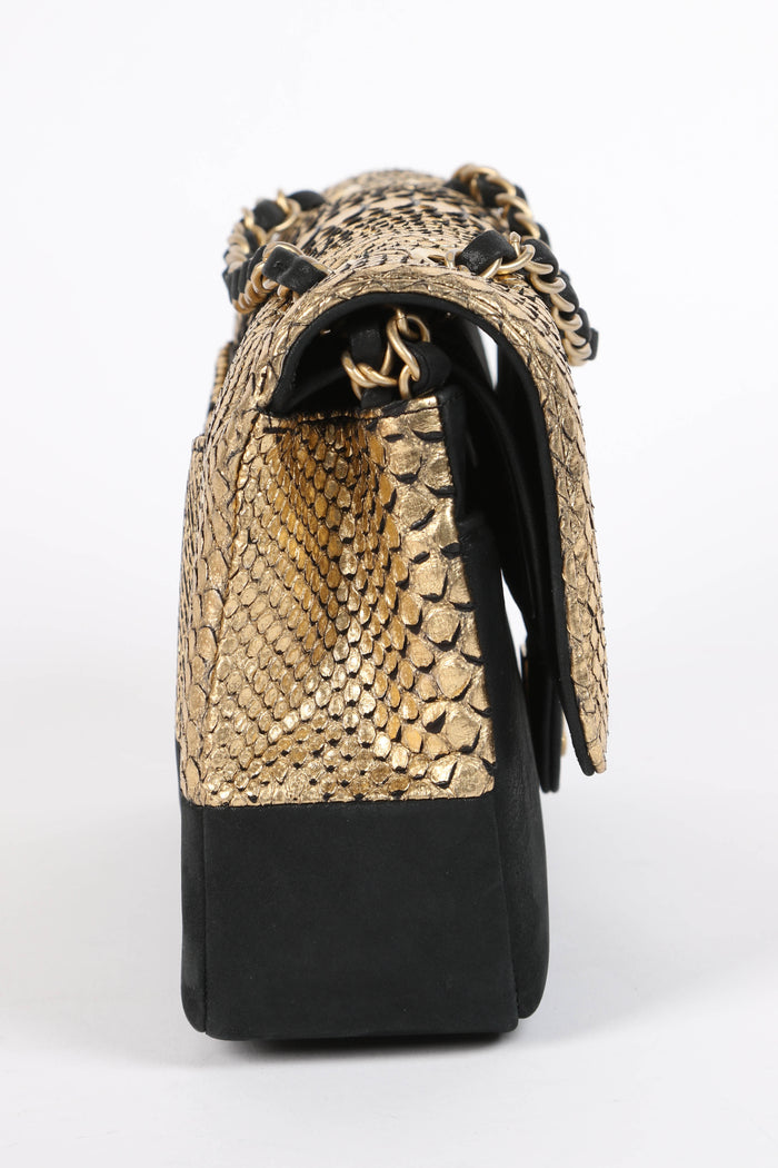 SUPER RARE 2017 Chanel Python and Nubuck Medium Double Flap Shoulder Bag