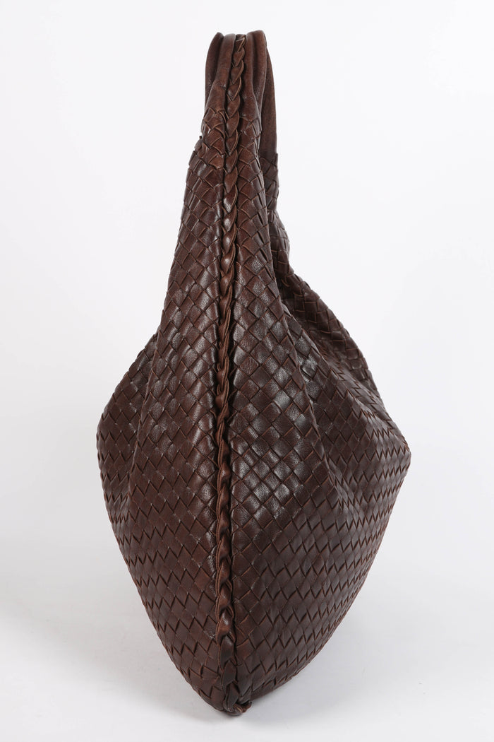 Vintage Bottega Veneta Brown Large Intrecciato Shoulder Bag