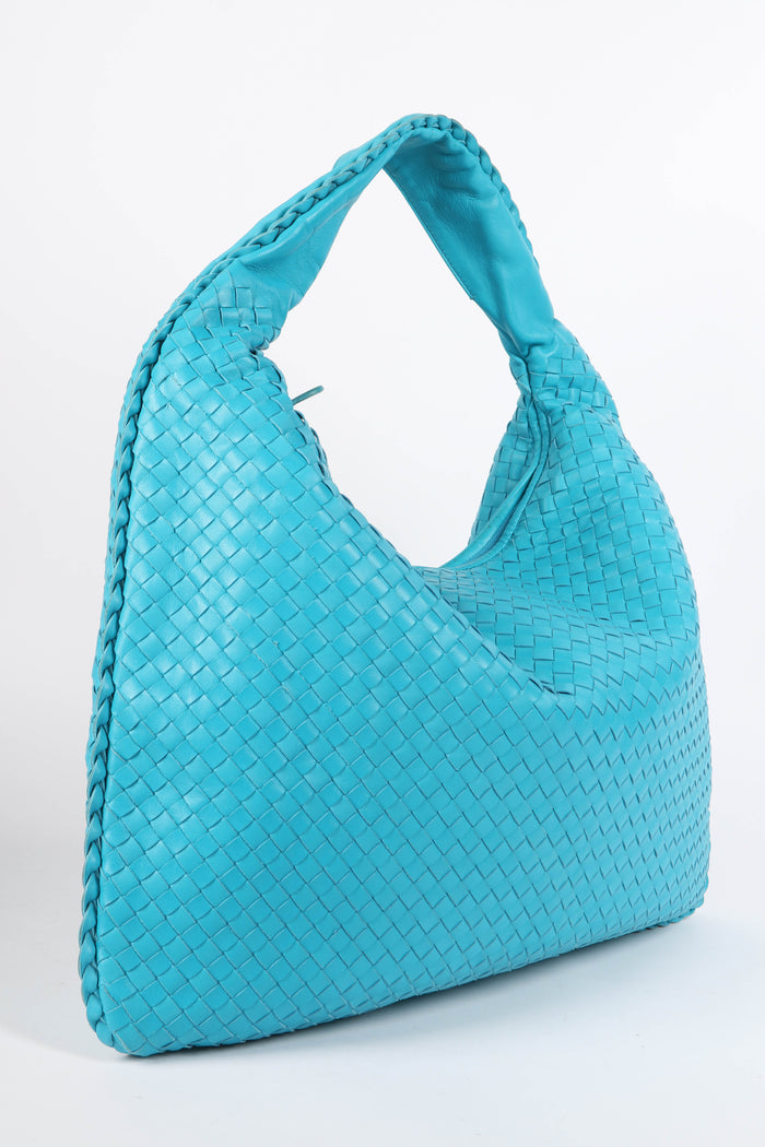 Vintage Bottega Veneta Blue Large Intrecciato Shoulder Bag