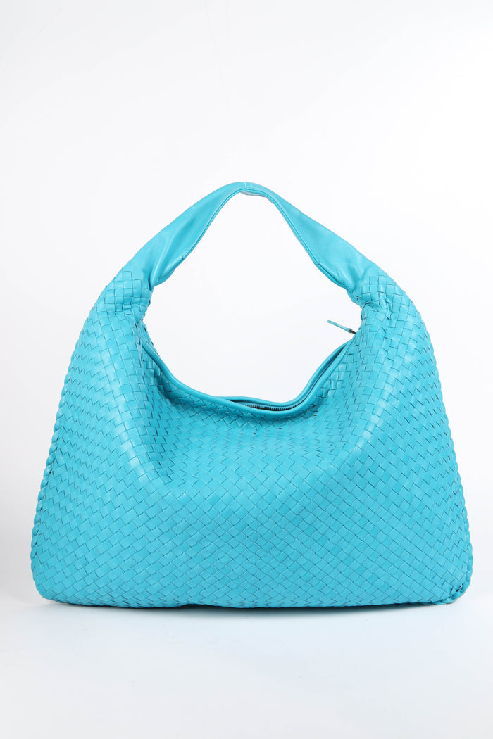 Vintage Bottega Veneta Blue Large Intrecciato Shoulder Bag