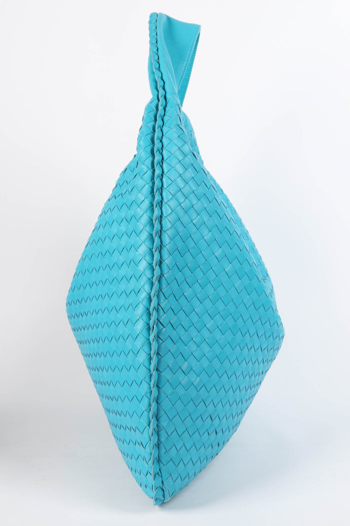 Vintage Bottega Veneta Blue Large Intrecciato Shoulder Bag