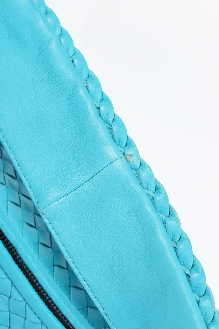 Vintage Bottega Veneta Blue Large Intrecciato Shoulder Bag