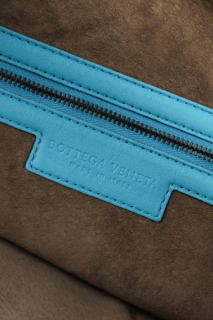 Vintage Bottega Veneta Blue Large Intrecciato Shoulder Bag