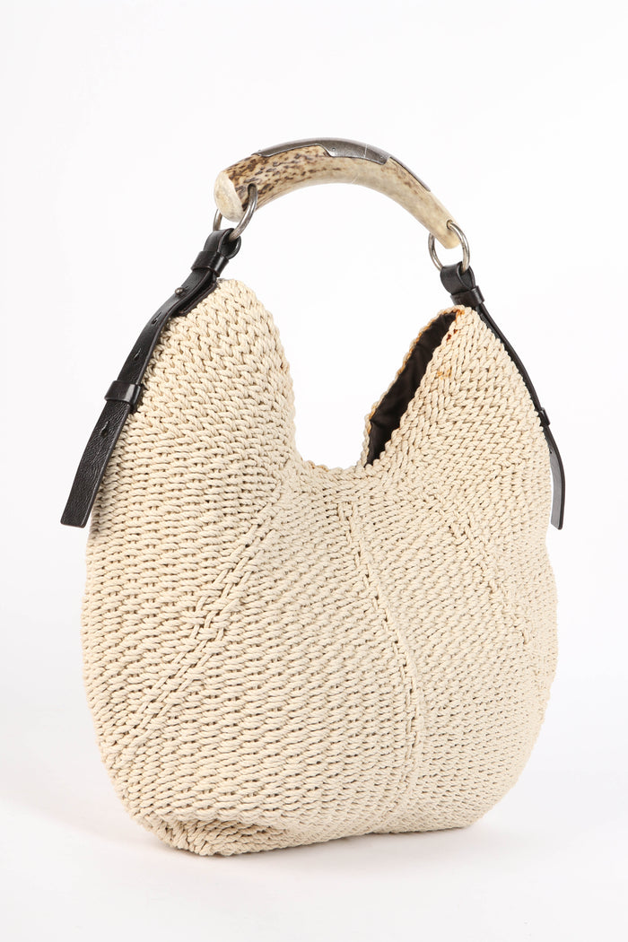 Vintage Yves Saint Laurent Cream Raffia Mombasa Large Shoulder Bag