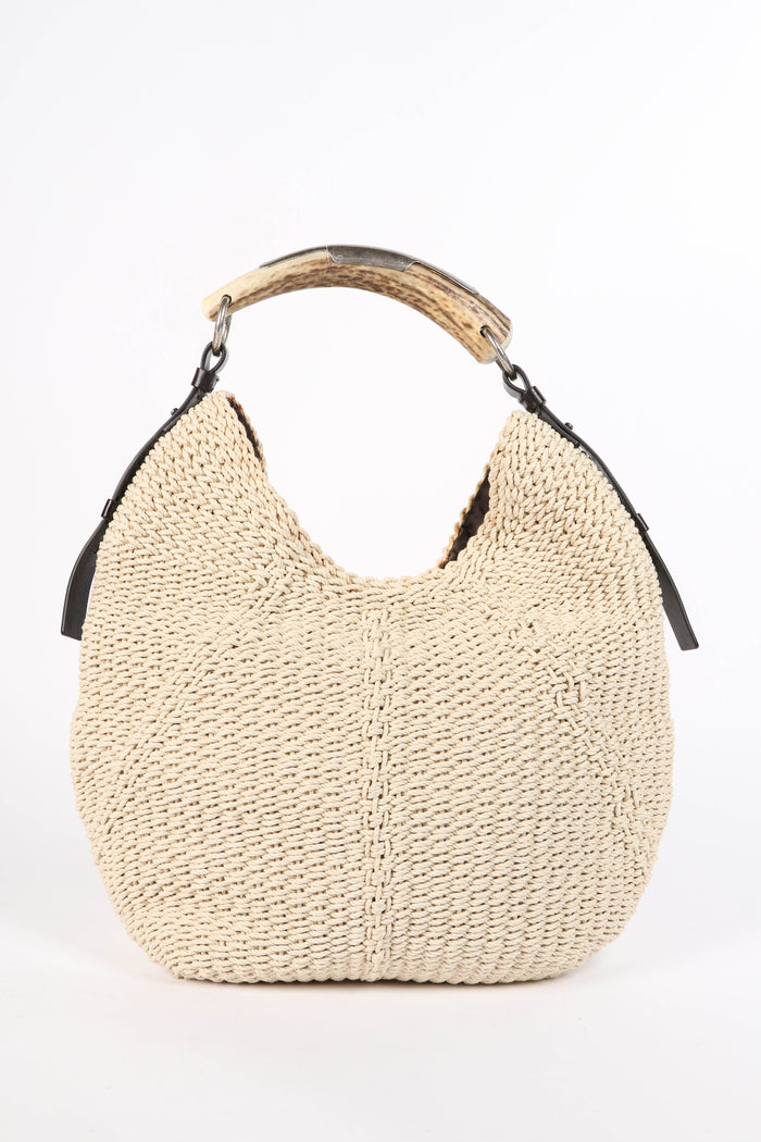 Vintage Yves Saint Laurent Cream Raffia Mombasa Large Shoulder Bag