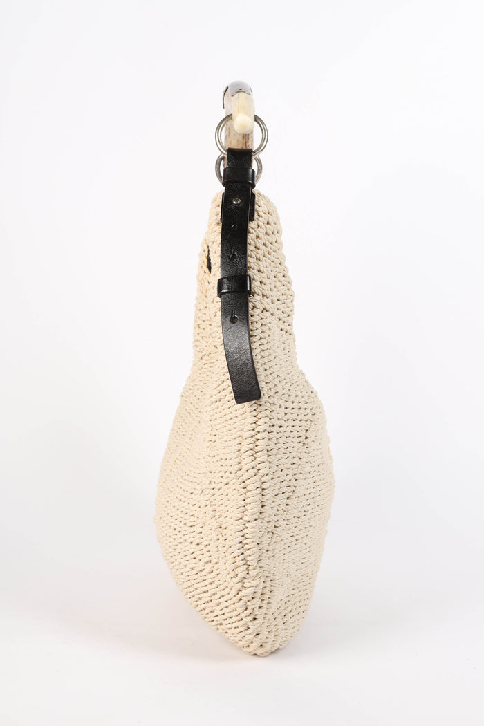 Vintage Yves Saint Laurent Cream Raffia Mombasa Large Shoulder Bag
