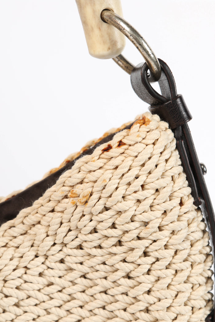Vintage Yves Saint Laurent Cream Raffia Mombasa Large Shoulder Bag