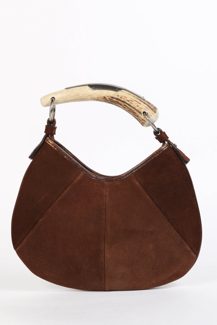 Vintage Yves Saint Laurent Brown Suede Mini Mombasa Top Handle Bag