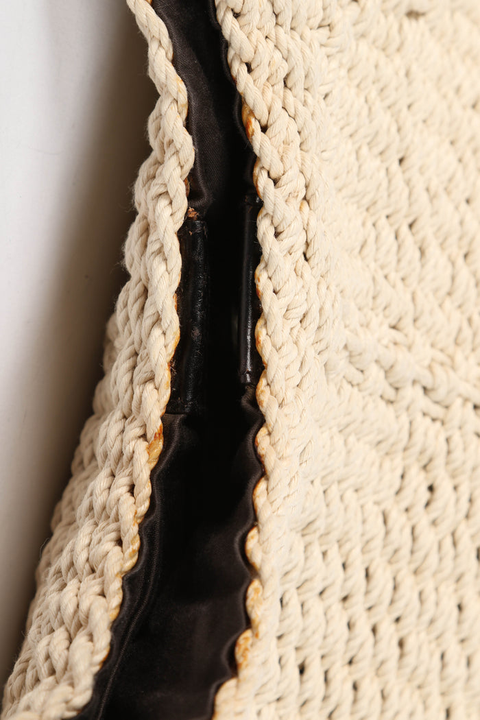 Vintage Yves Saint Laurent Cream Raffia Mombasa Large Shoulder Bag