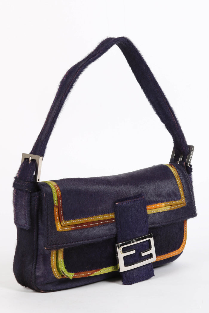 RARE Vintage Fendi Purple Pony Hair Baguette Shoulder Bag