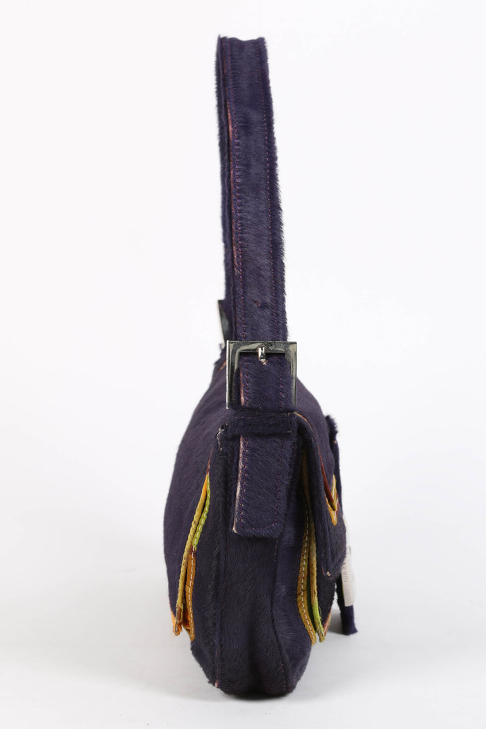 RARE Vintage Fendi Purple Pony Hair Baguette Shoulder Bag