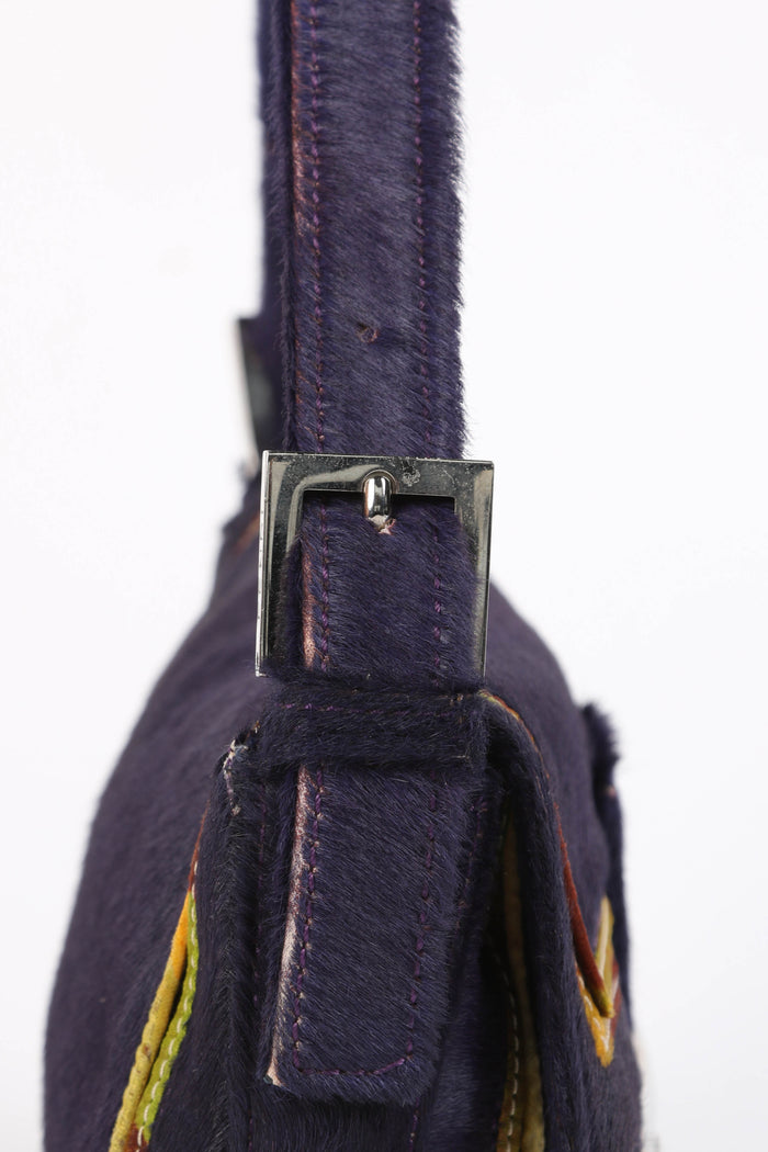 RARE Vintage Fendi Purple Pony Hair Baguette Shoulder Bag