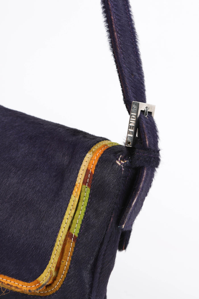 RARE Vintage Fendi Purple Pony Hair Baguette Shoulder Bag