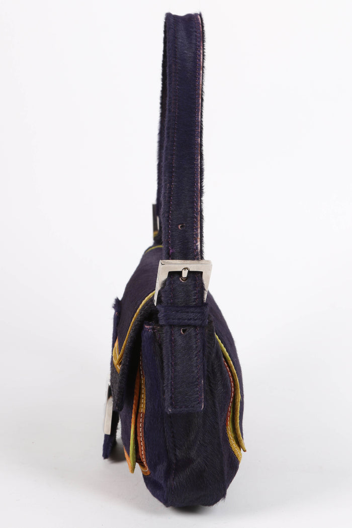 RARE Vintage Fendi Purple Pony Hair Baguette Shoulder Bag