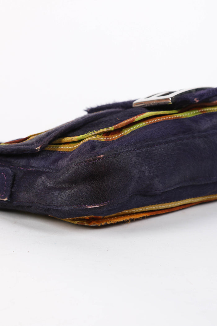 RARE Vintage Fendi Purple Pony Hair Baguette Shoulder Bag