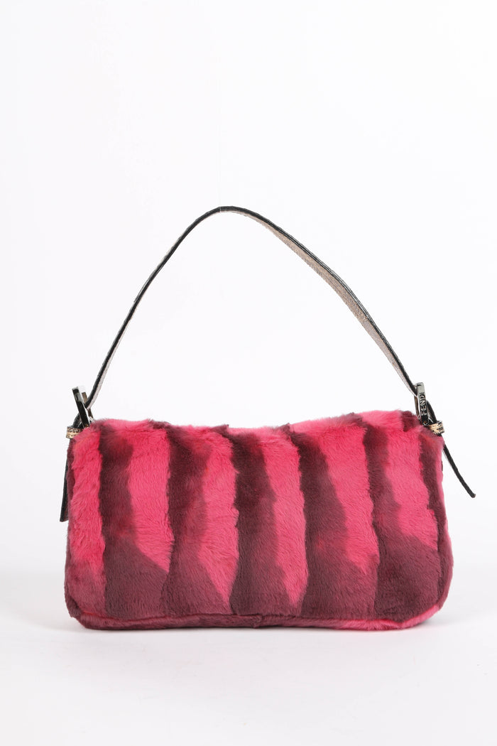 RARE Fendi Pink Fur and Lizard Leather Baguette Bag