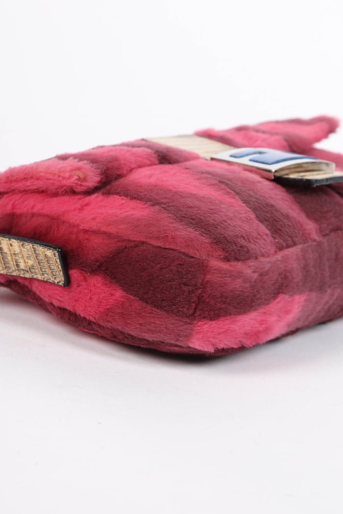RARE Fendi Pink Fur and Lizard Leather Baguette Bag