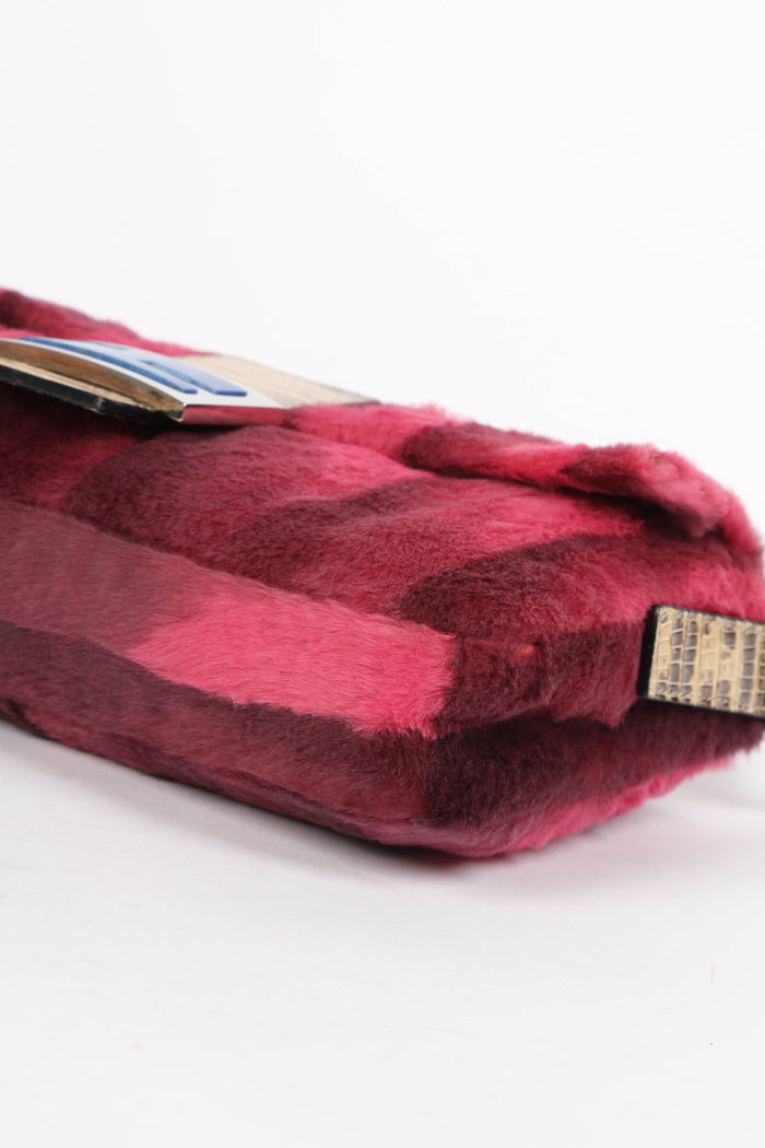 RARE Fendi Pink Fur and Lizard Leather Baguette Bag