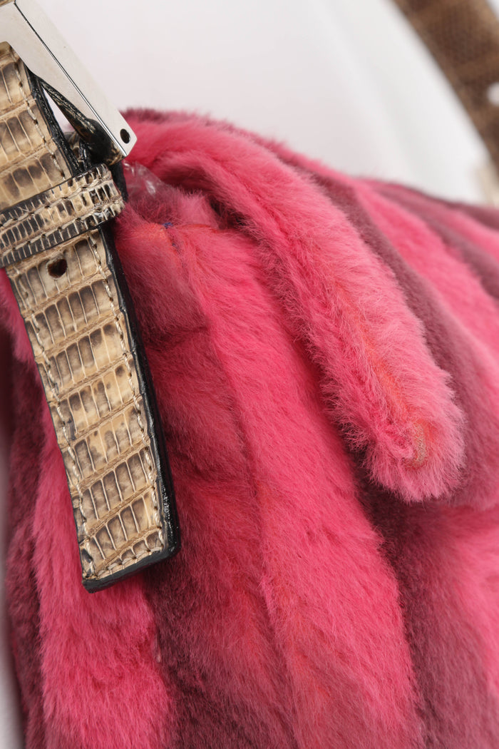 RARE Fendi Pink Fur and Lizard Leather Baguette Bag