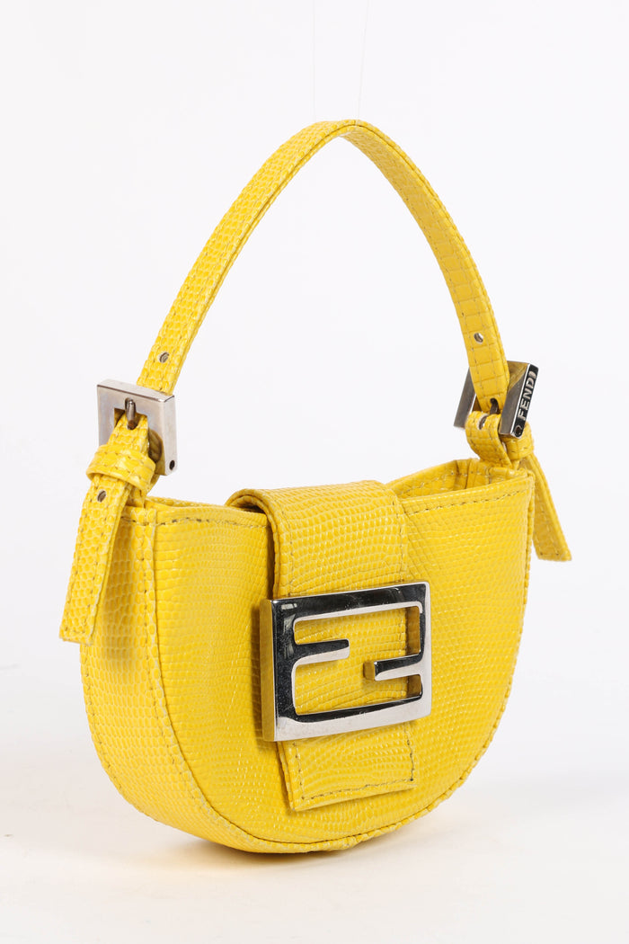 SUPER RARE Fendi Yellow Lizard Leather Mini Croissant Top Handle Bag