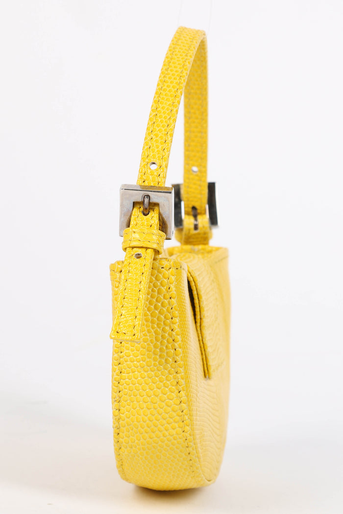 SUPER RARE Fendi Yellow Lizard Leather Mini Croissant Top Handle Bag