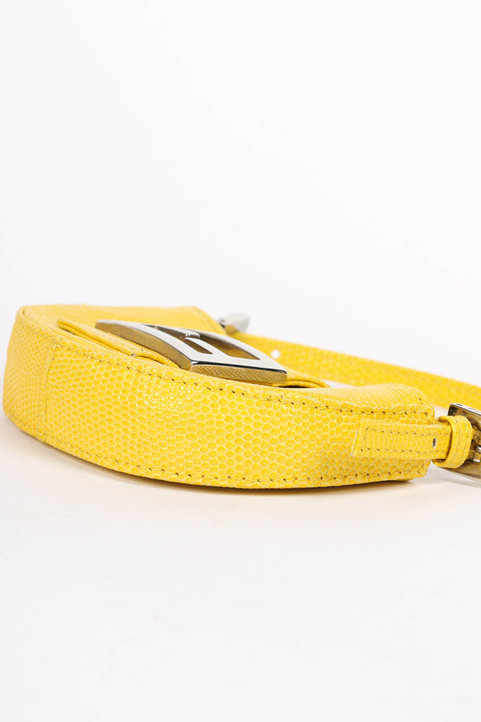SUPER RARE Fendi Yellow Lizard Leather Mini Croissant Top Handle Bag