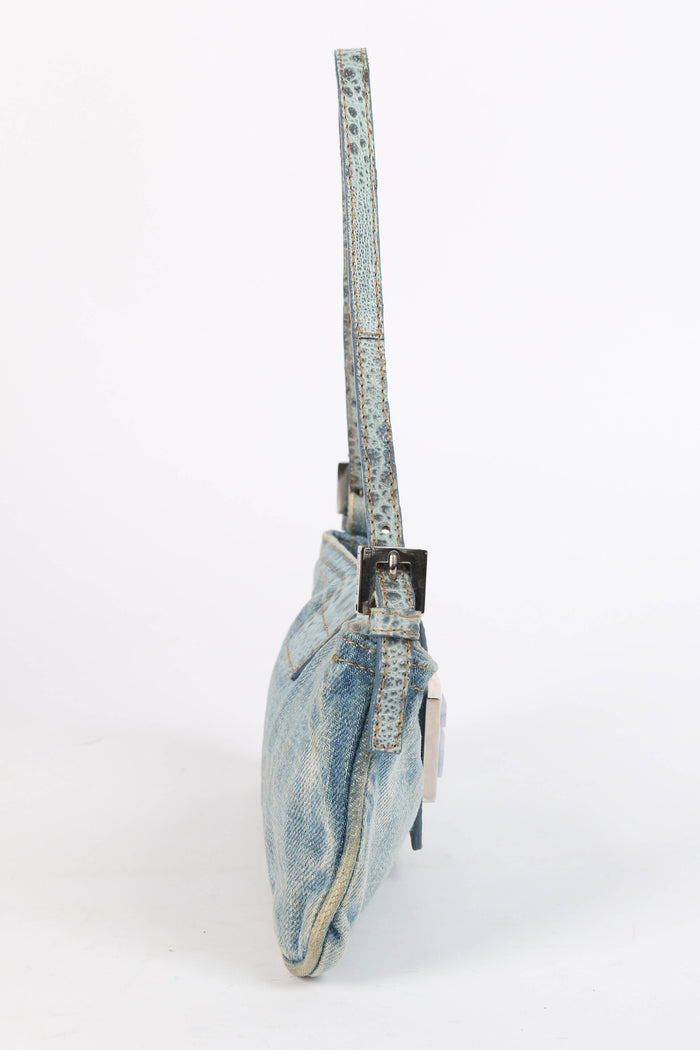 RARE Vintage Fendi Denim and Leather Shoulder Bag