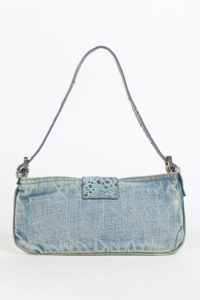RARE Vintage Fendi Denim and Leather Shoulder Bag