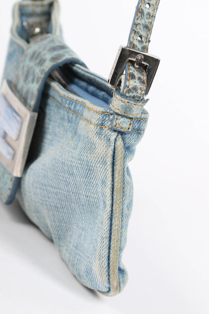 RARE Vintage Fendi Denim and Leather Shoulder Bag