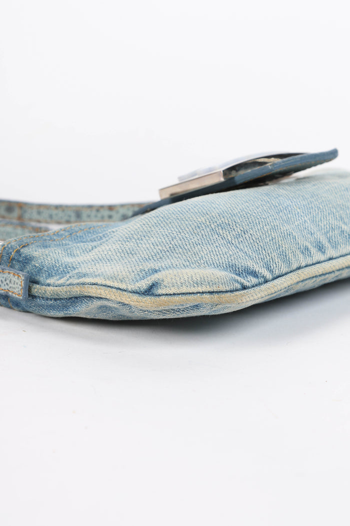 RARE Vintage Fendi Denim and Leather Shoulder Bag